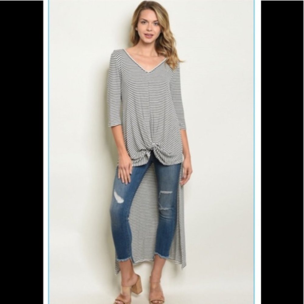 Annabelle Hi-Low Knot Maxi Tunic - Perfect Stripes - Picture 3 of 5